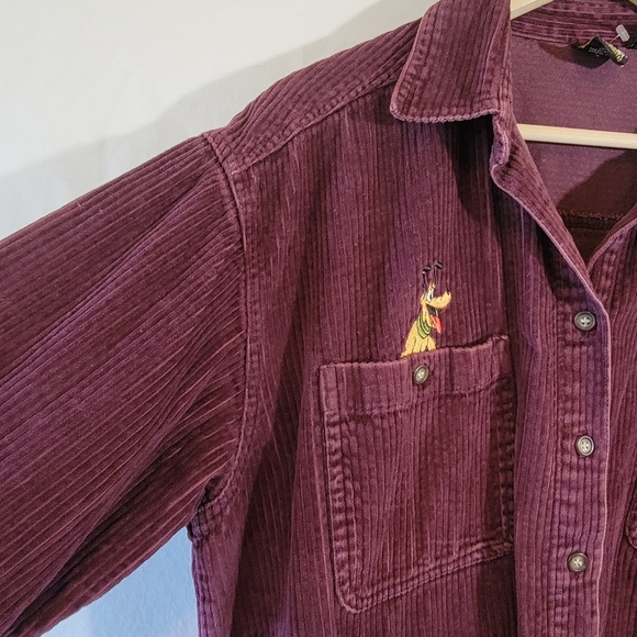 VTG MICKEY Unlimited Burgundy Button-Up Corduroy Shirt Sz L Disneyland Holidays - Picture 5 of 12